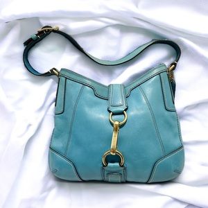 Teal COACH Leather Hampton Boho Bag